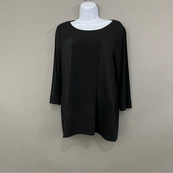 Chicos Black Round Neck 3/4 Sleeve Blouse - Picture 1 of 12